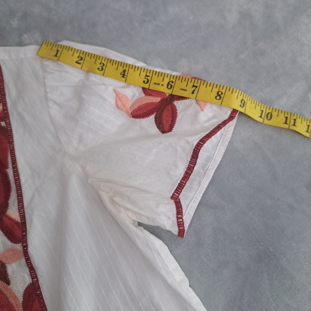 Madewell Women's Ivory Embroidered V-neck Short Sleeve Blouse Size Small Boho - Picture 12 of 16